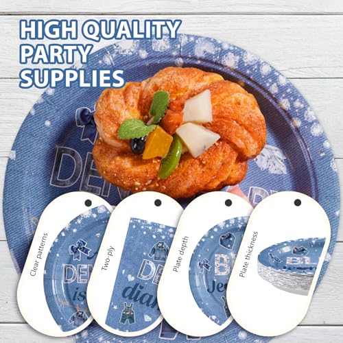 96 Pcs Denim Diamonds Baby Shower Party Plates and Napkins - Grencian