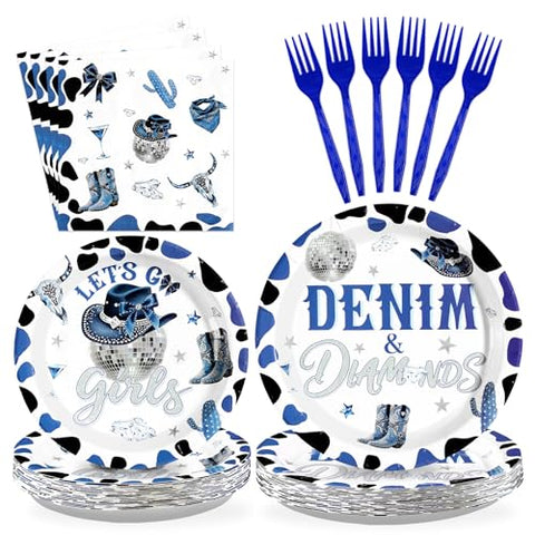 96 Pcs Denim and Diamonds Party Plates and Napkins - Grencian