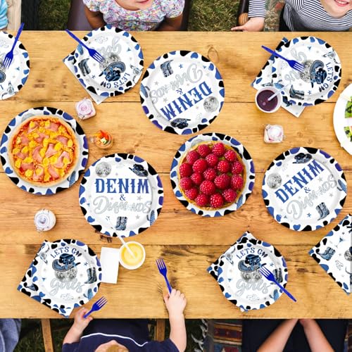 96 Pcs Denim and Diamonds Party Plates and Napkins - Grencian