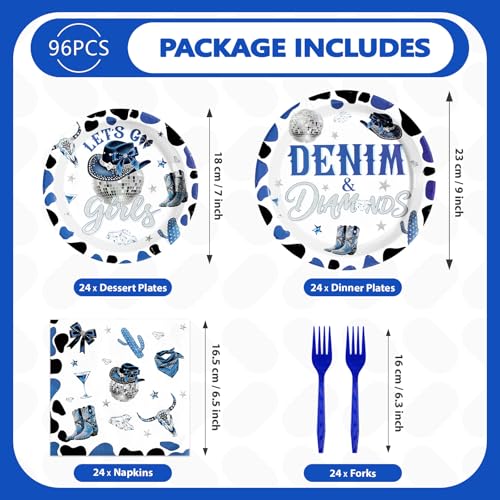 96 Pcs Denim and Diamonds Party Plates and Napkins - Grencian