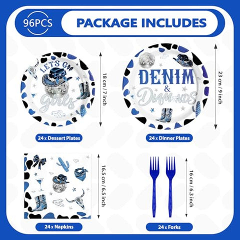 96 Pcs Denim and Diamonds Party Plates and Napkins - Grencian