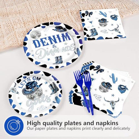 96 Pcs Denim and Diamonds Party Plates and Napkins - Grencian