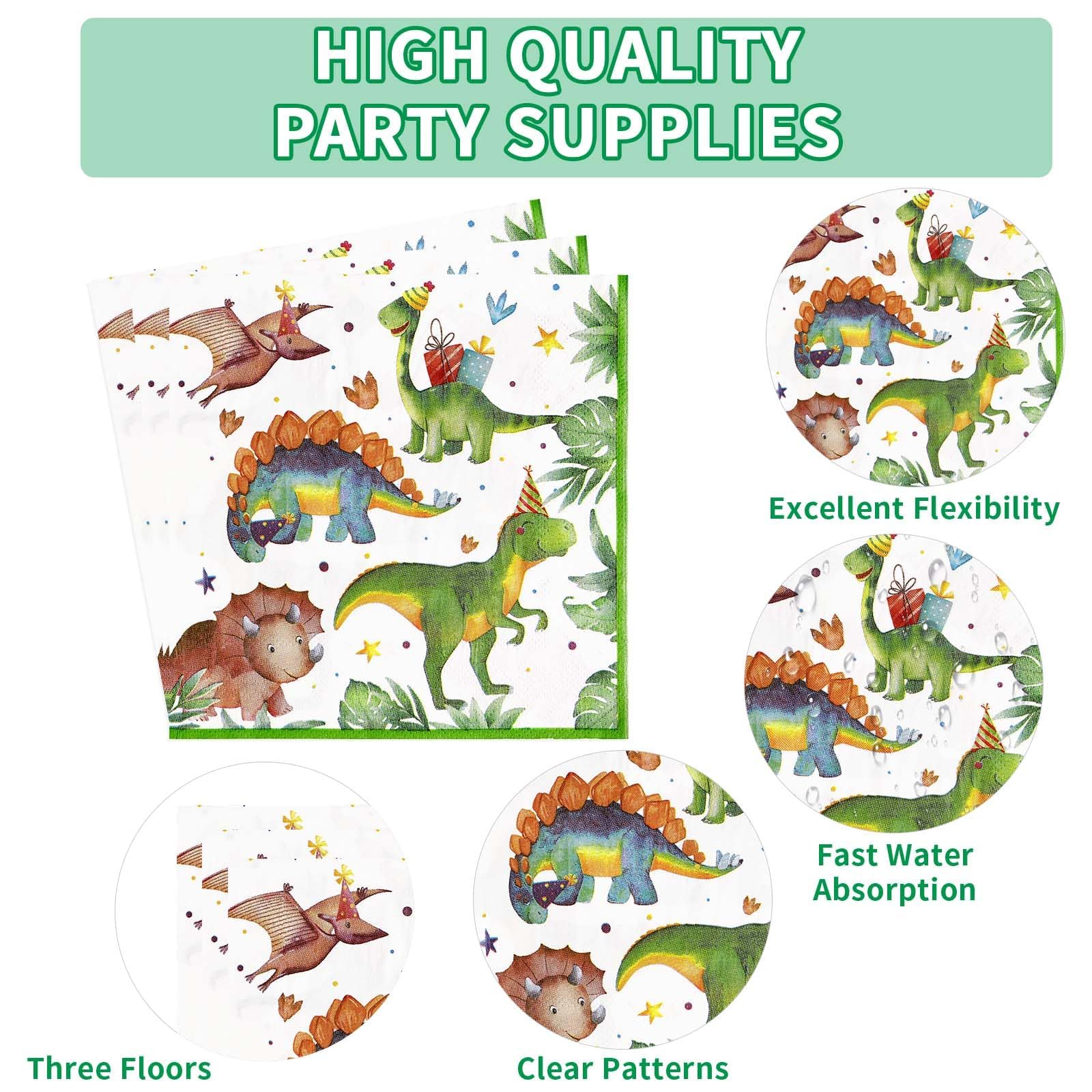 96 Pcs Dinosaur 1st Birthday Party Plates and Napkins - Grencian