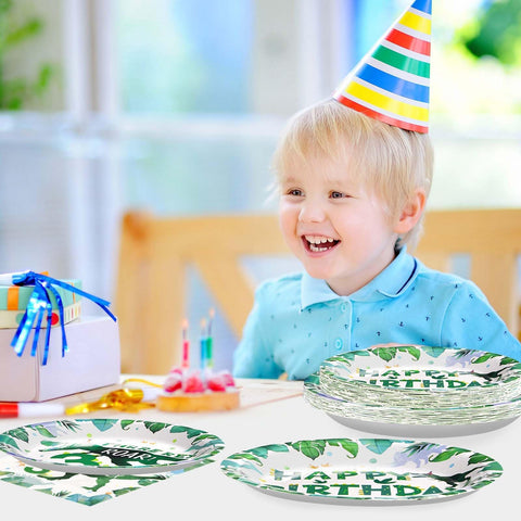 96 Pcs Dinosaur 3rd Birthday Party Plates and Napkins - Grencian