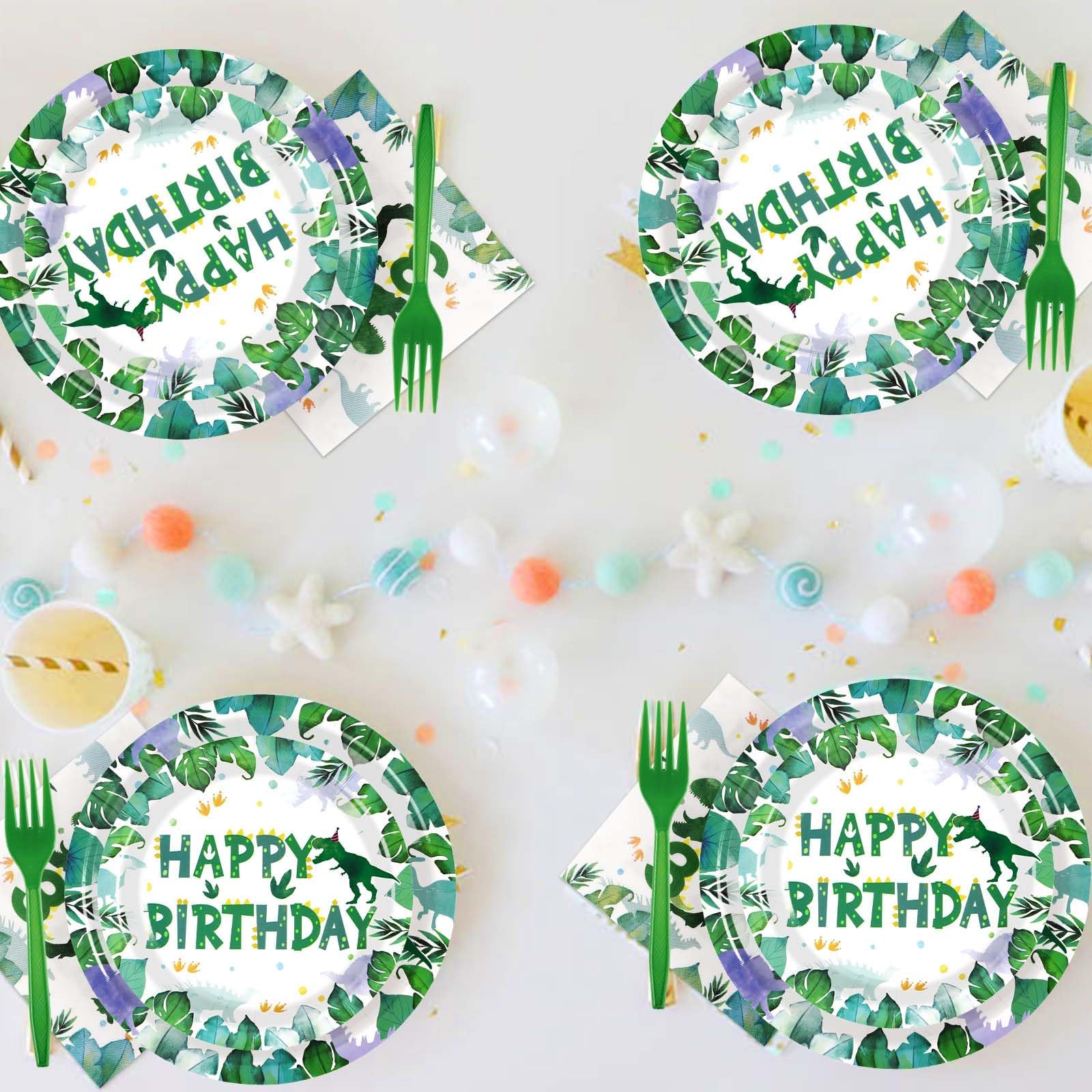 96 Pcs Dinosaur 3rd Birthday Party Plates and Napkins - Grencian
