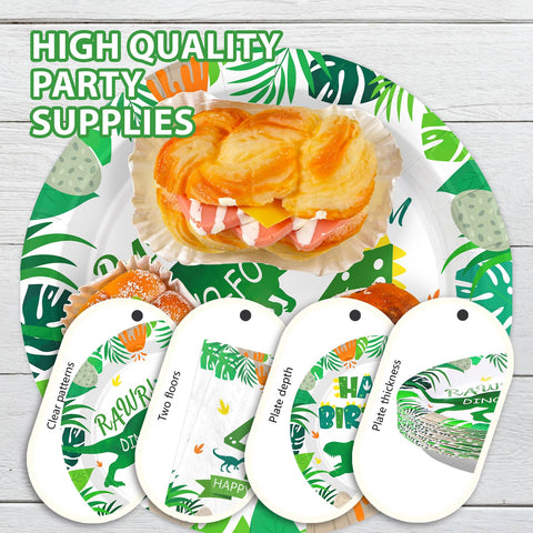 96 Pcs Dinosaur 4th Birthday Party Plates and Napkins - Grencian