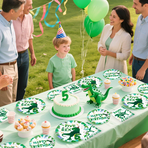 96 Pcs Dinosaur 5th Birthday Party Plates and Napkins - Grencian