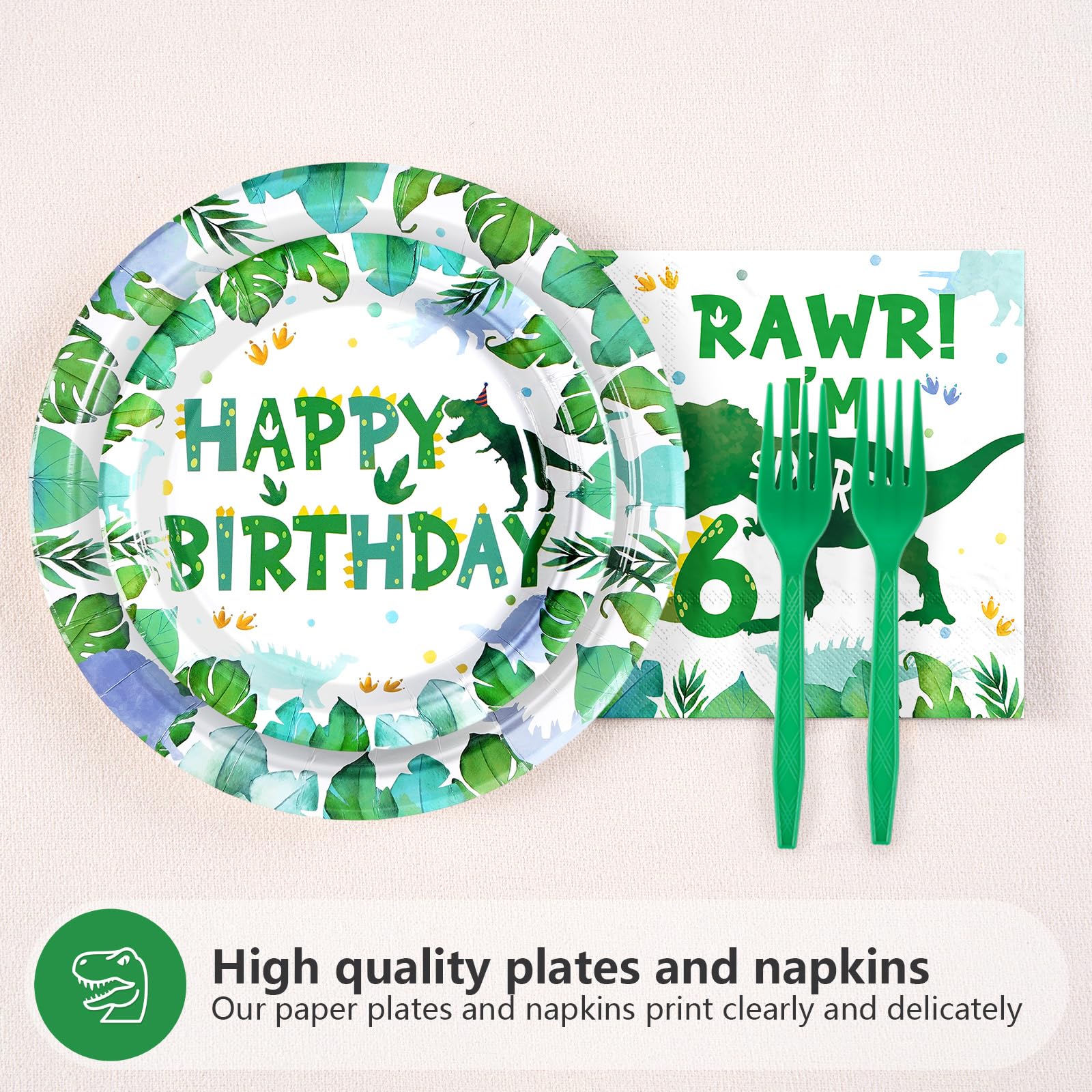96 Pcs Dinosaur 6th Birthday Party Plates and Napkins - Grencian
