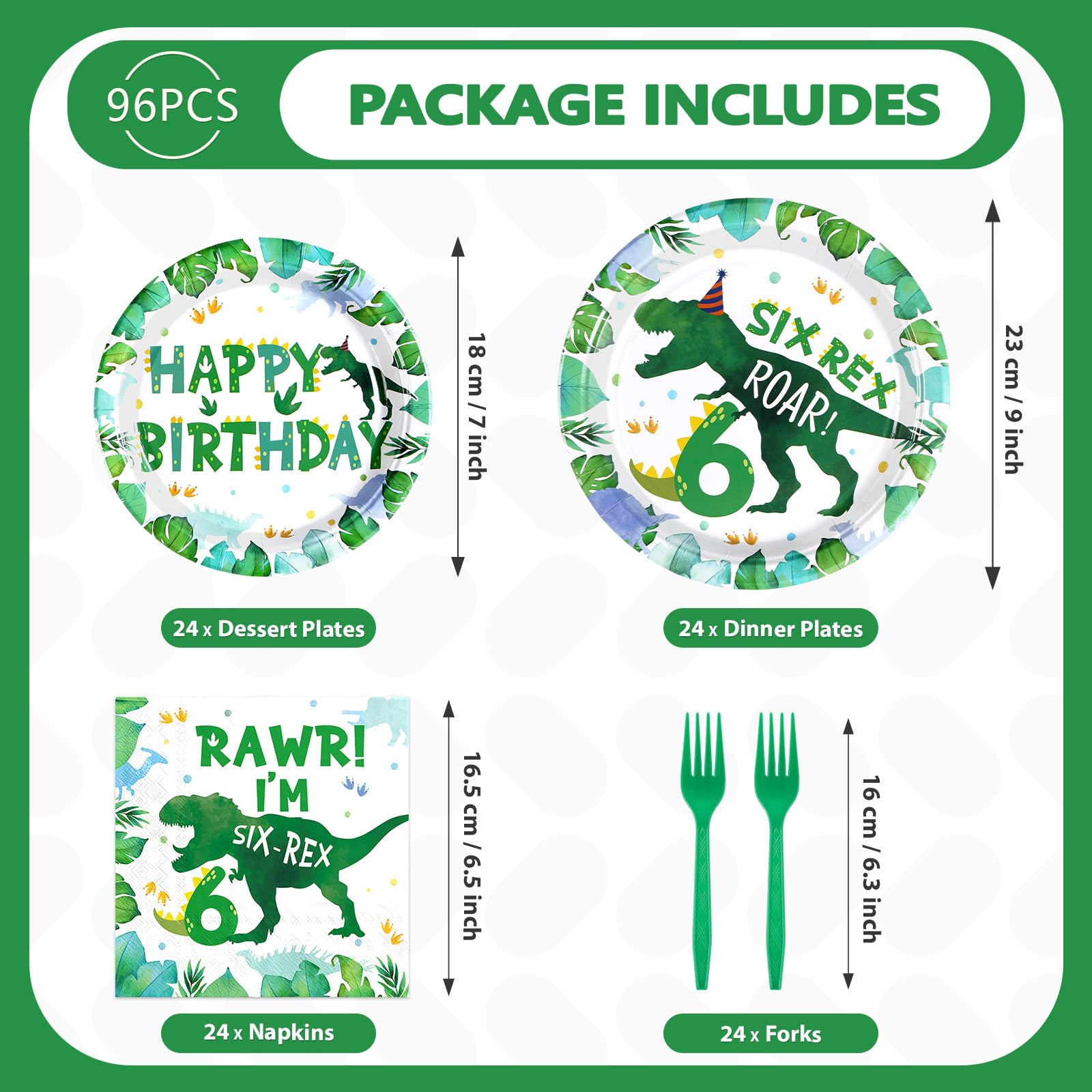 96 Pcs Dinosaur 6th Birthday Party Plates and Napkins - Grencian