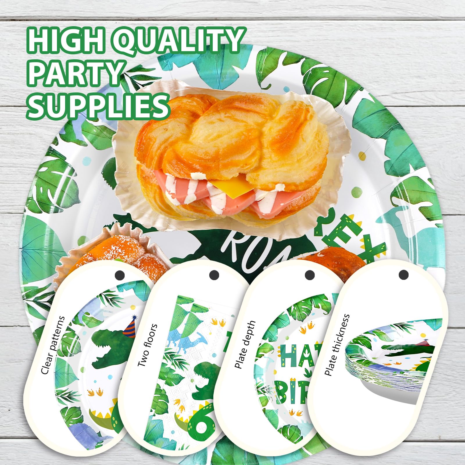 96 Pcs Dinosaur 6th Birthday Party Plates and Napkins - Grencian