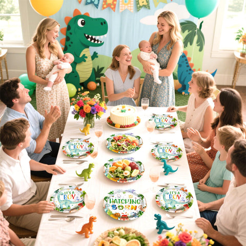 96 Pcs Dinosaur Baby Shower Party Plates and Napkins - Grencian