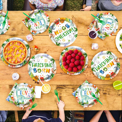96 Pcs Dinosaur Baby Shower Party Plates and Napkins - Grencian