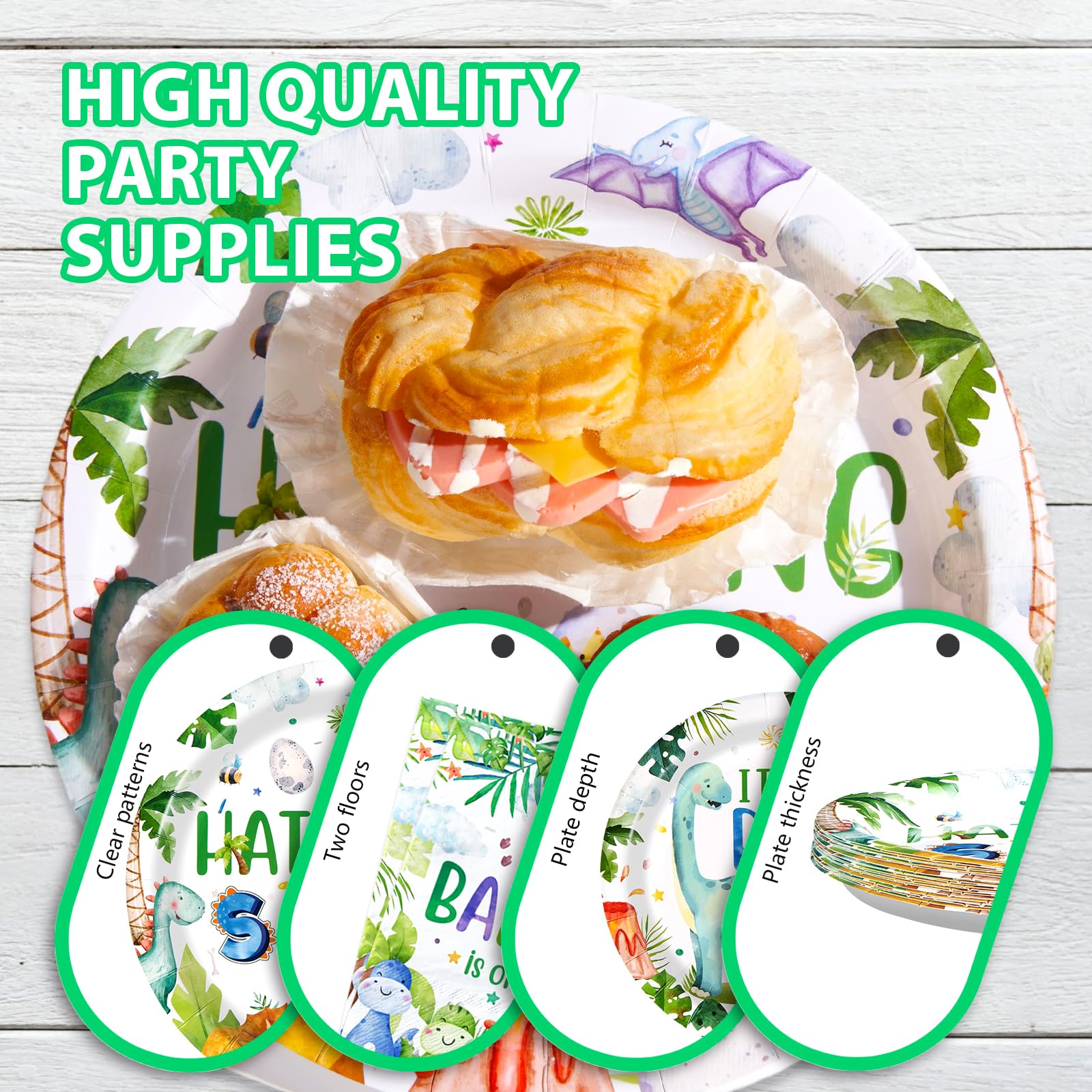 96 Pcs Dinosaur Baby Shower Party Plates and Napkins - Grencian