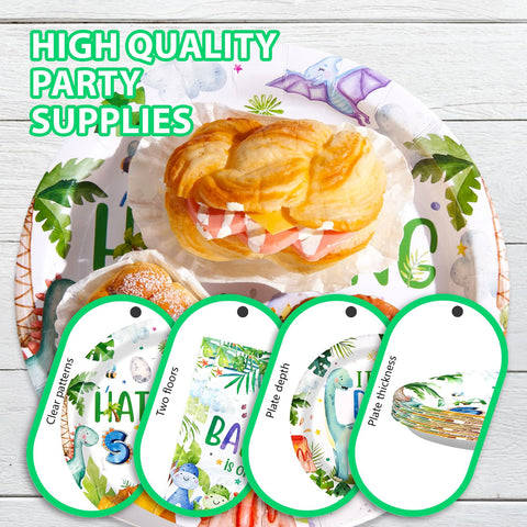 96 Pcs Dinosaur Baby Shower Party Plates and Napkins - Grencian