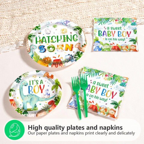 96 Pcs Dinosaur Baby Shower Party Plates and Napkins - Grencian