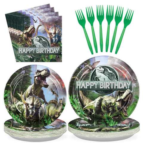 96 Pcs Dinosaur Birthday Party Plates and Napkins