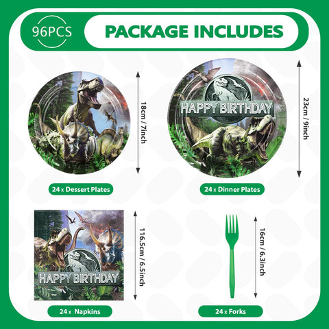 96 Pcs Dinosaur Birthday Party Plates and Napkins