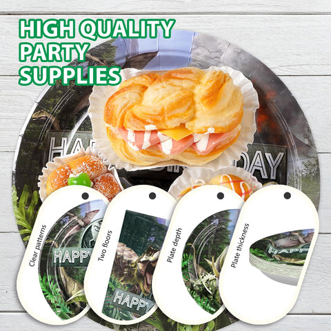 96 Pcs Dinosaur Birthday Party Plates and Napkins