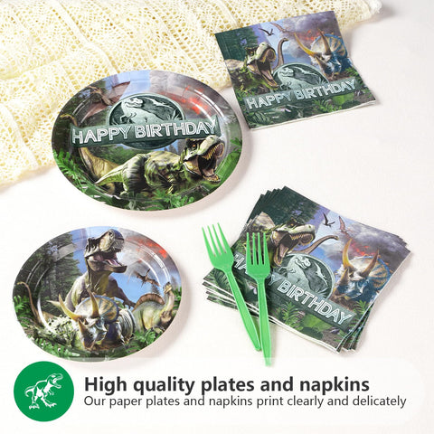 96 Pcs Dinosaur Birthday Party Plates and Napkins