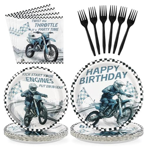 96 Pcs Dirt Bike Birthday Party Plates and Napkins - Grencian