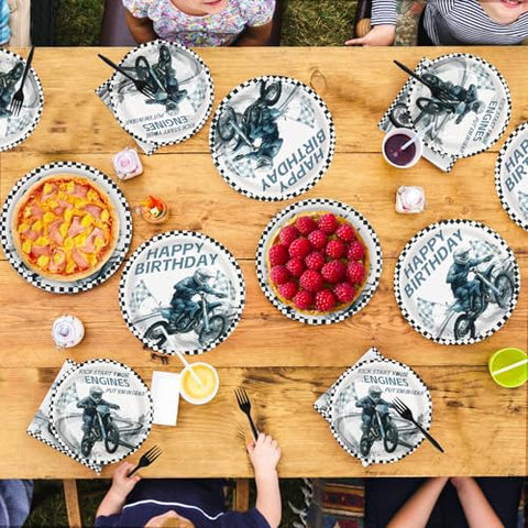 96 Pcs Dirt Bike Birthday Party Plates and Napkins - Grencian