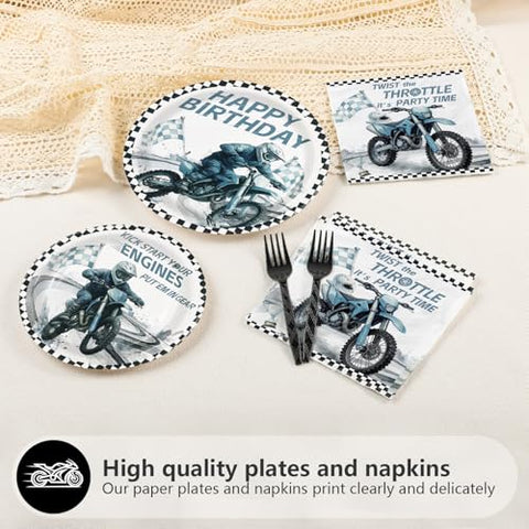 96 Pcs Dirt Bike Birthday Party Plates and Napkins - Grencian