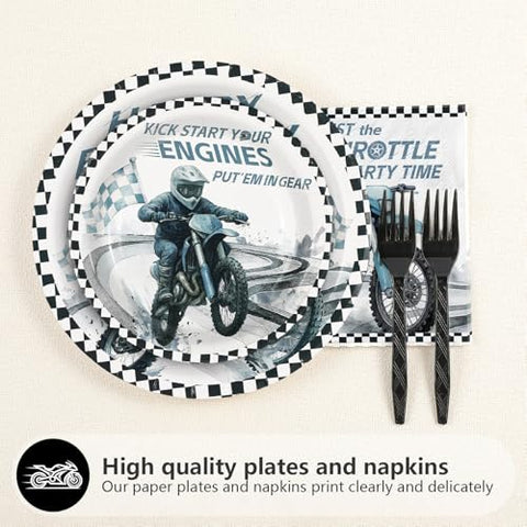 96 Pcs Dirt Bike Birthday Party Plates and Napkins - Grencian