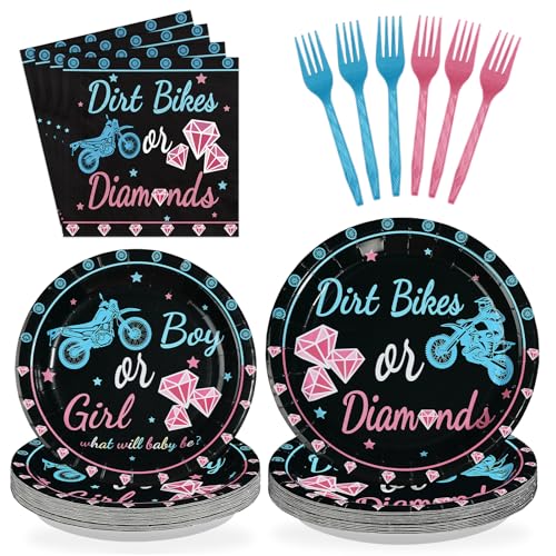 96 Pcs Dirt Bikes Gender Reveal Party Plates and Napkins - Grencian