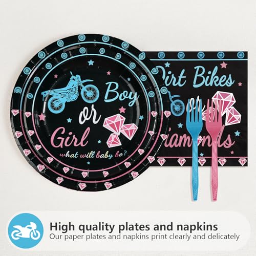 96 Pcs Dirt Bikes Gender Reveal Party Plates and Napkins - Grencian