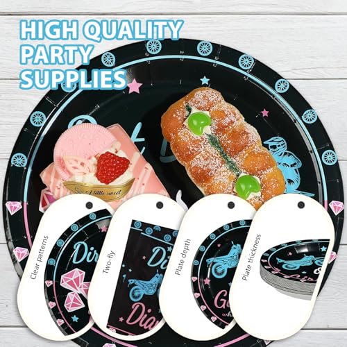 96 Pcs Dirt Bikes Gender Reveal Party Plates and Napkins - Grencian