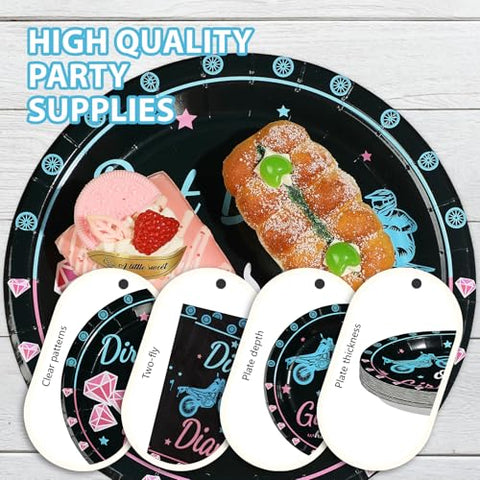 96 Pcs Dirt Bikes Gender Reveal Party Plates and Napkins - Grencian