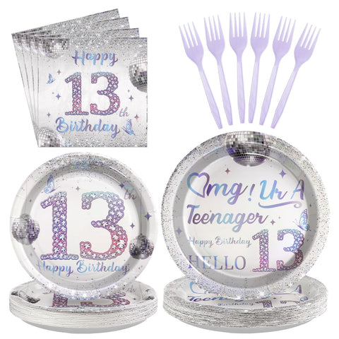 96 Pcs Disco 13th Birthday Party Plates and Napkins - Grencian