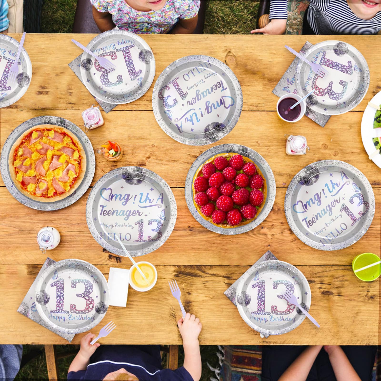 96 Pcs Disco 13th Birthday Party Plates and Napkins - Grencian