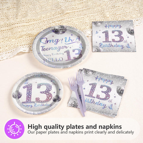 96 Pcs Disco 13th Birthday Party Plates and Napkins - Grencian