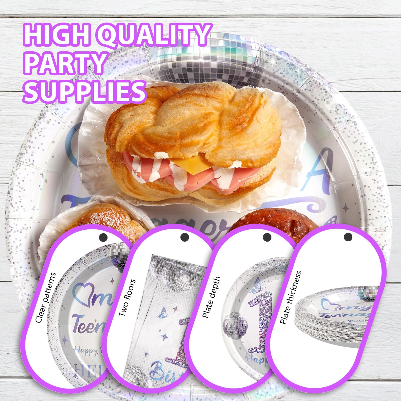 96 Pcs Disco 13th Birthday Party Plates and Napkins - Grencian