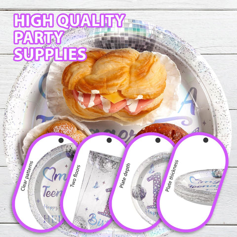 96 Pcs Disco 13th Birthday Party Plates and Napkins - Grencian