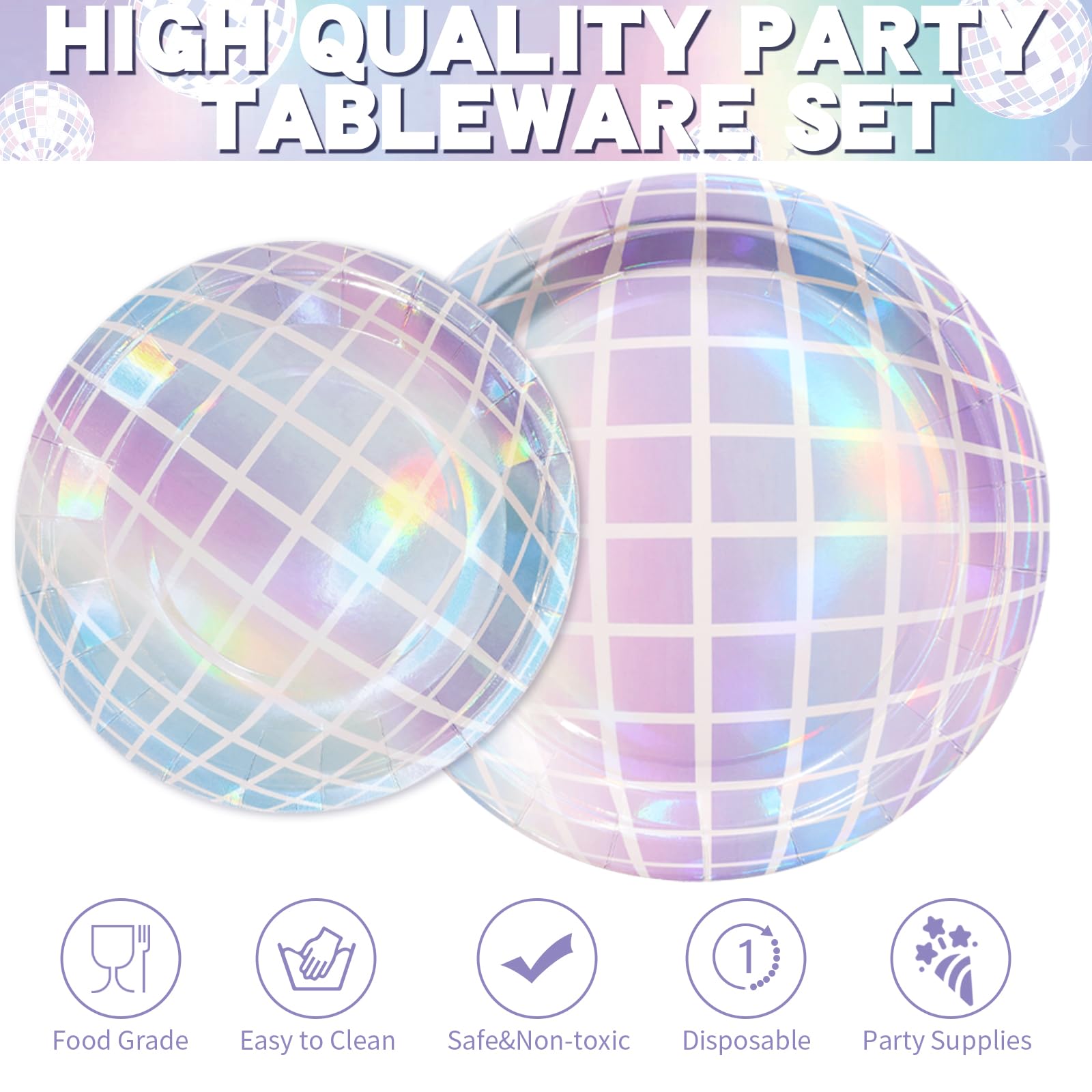 96 Pcs Disco Party Plates and Napkins