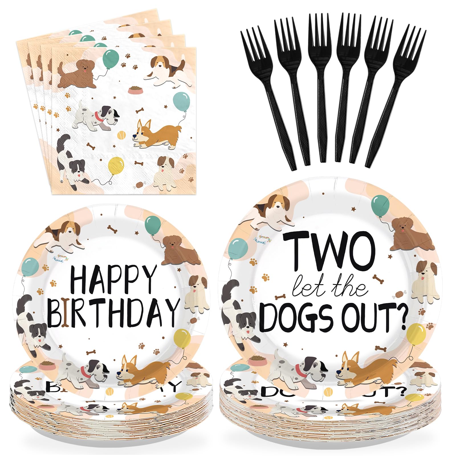 96 Pcs Dog 2nd Birthday Party Plates and Napkins - Grencian