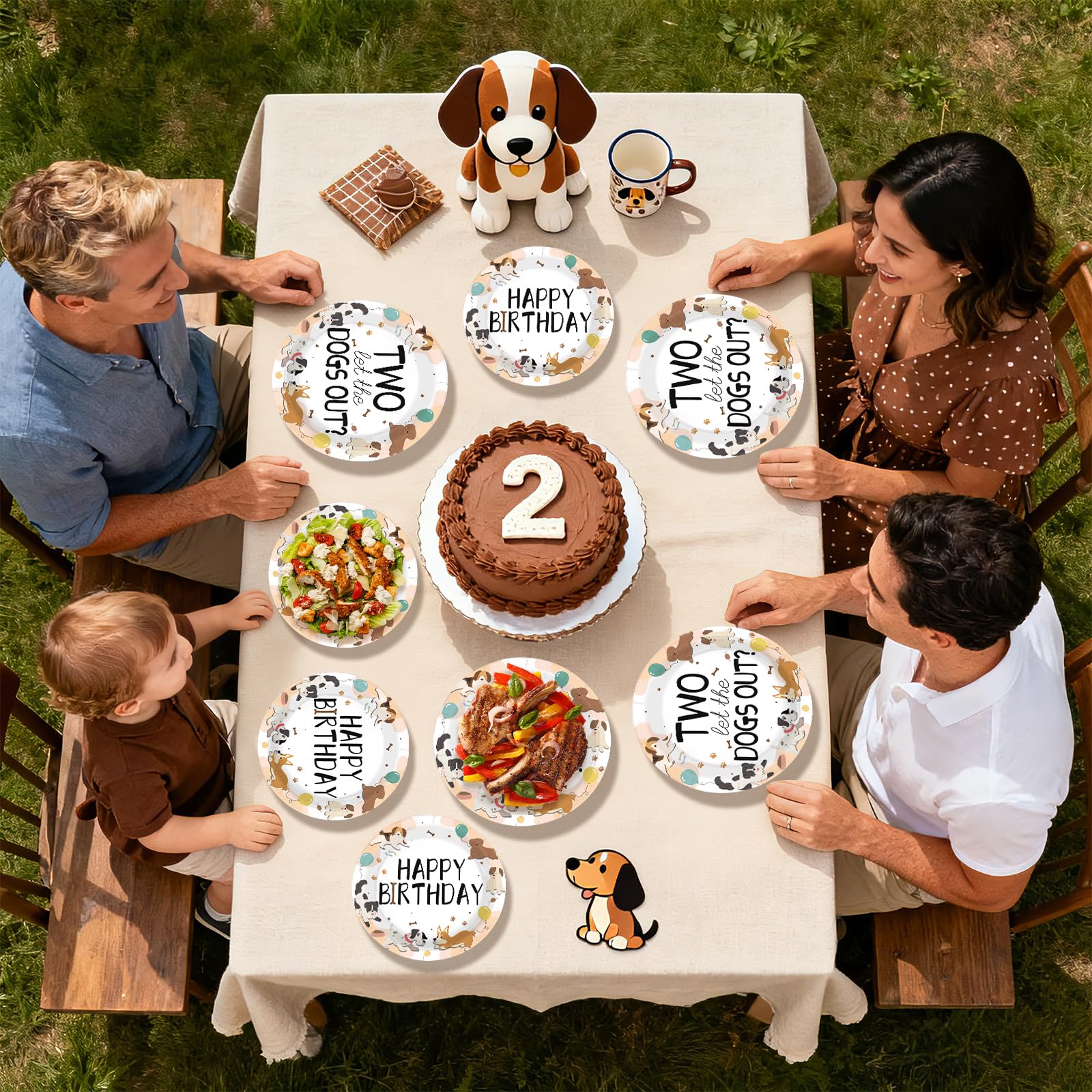 96 Pcs Dog 2nd Birthday Party Plates and Napkins - Grencian