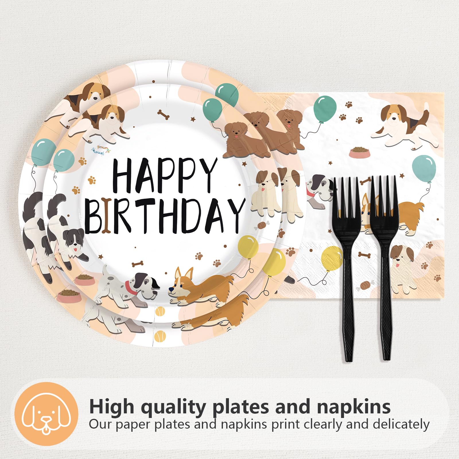 96 Pcs Dog 2nd Birthday Party Plates and Napkins - Grencian
