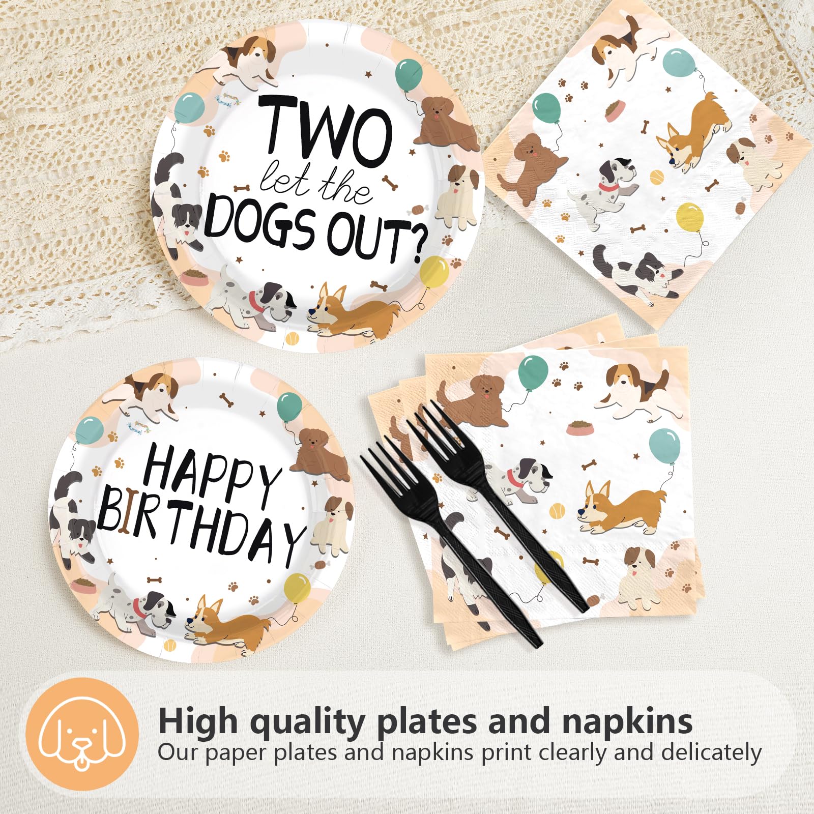 96 Pcs Dog 2nd Birthday Party Plates and Napkins - Grencian