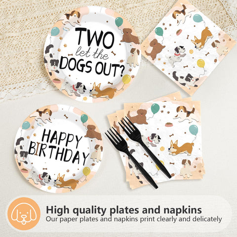 96 Pcs Dog 2nd Birthday Party Plates and Napkins - Grencian