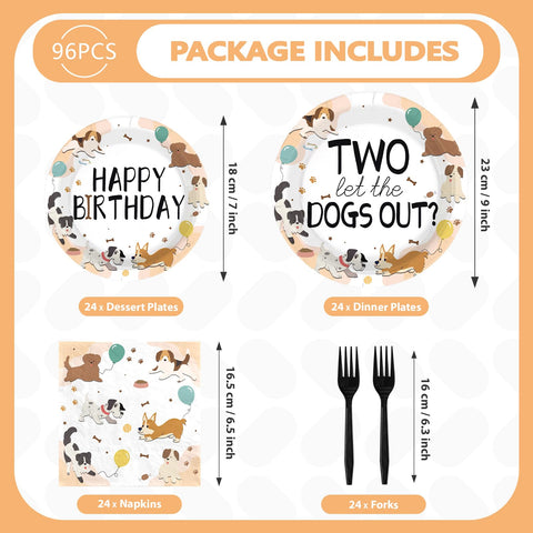 96 Pcs Dog 2nd Birthday Party Plates and Napkins - Grencian