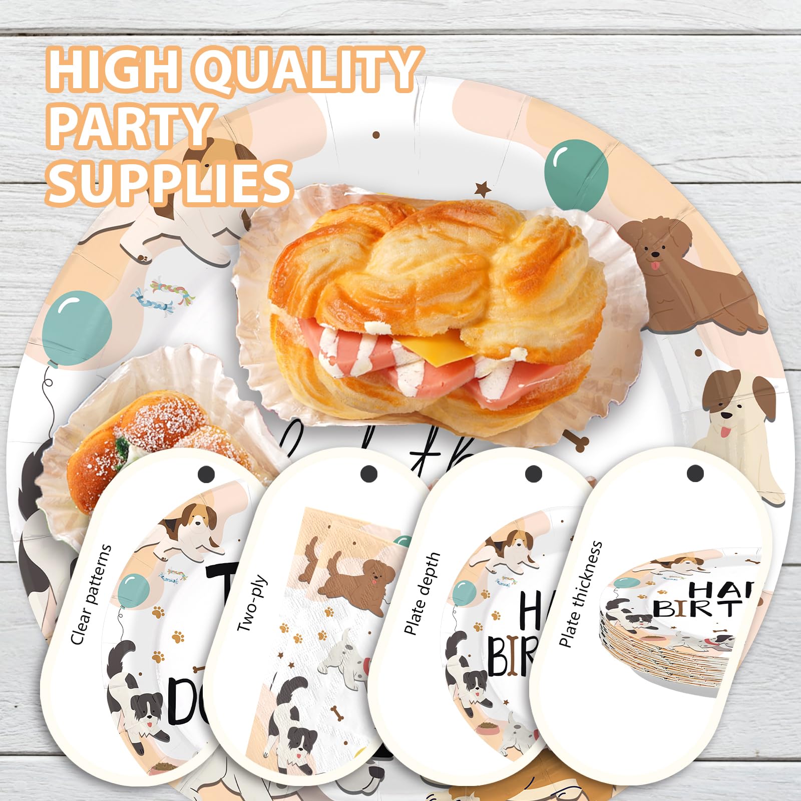 96 Pcs Dog 2nd Birthday Party Plates and Napkins - Grencian