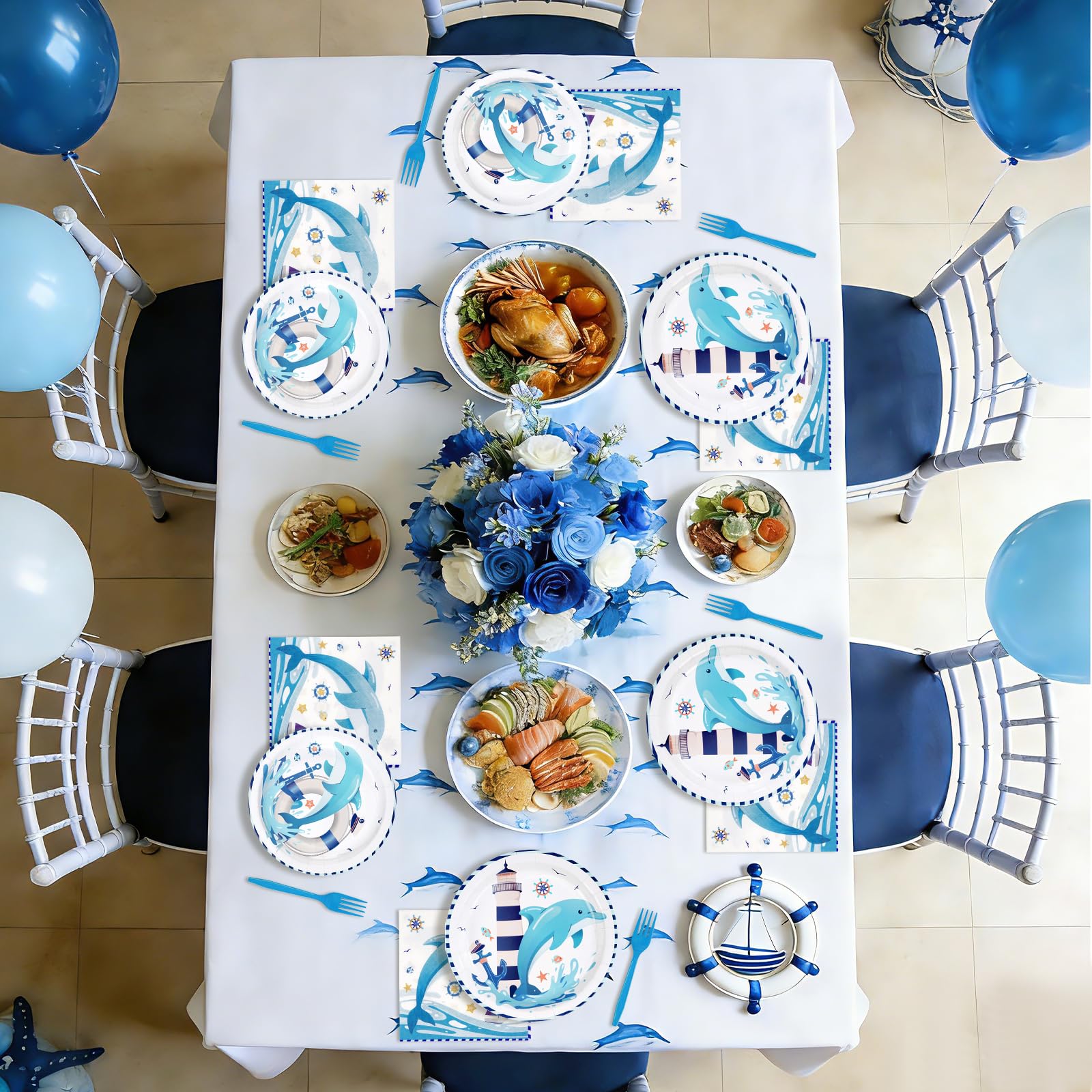 96 Pcs Dolphin Party Plates and Napkins - Grencian