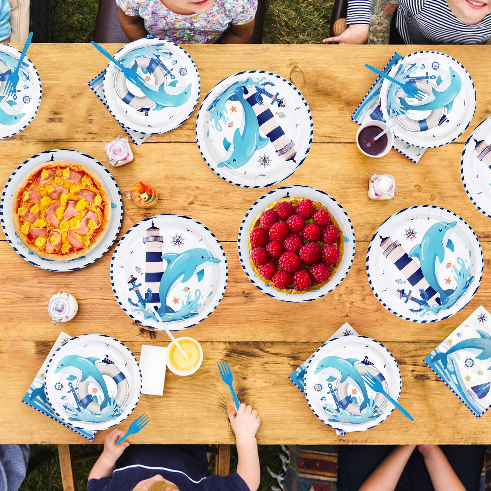 96 Pcs Dolphin Party Plates and Napkins - Grencian
