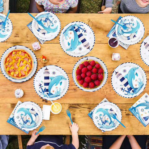 96 Pcs Dolphin Party Plates and Napkins - Grencian