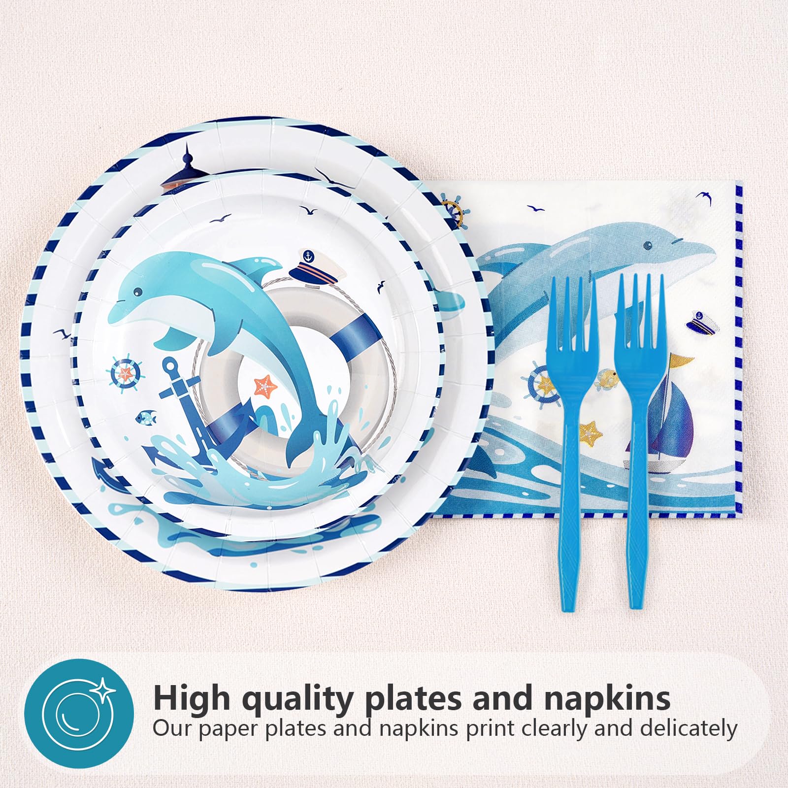 96 Pcs Dolphin Party Plates and Napkins - Grencian