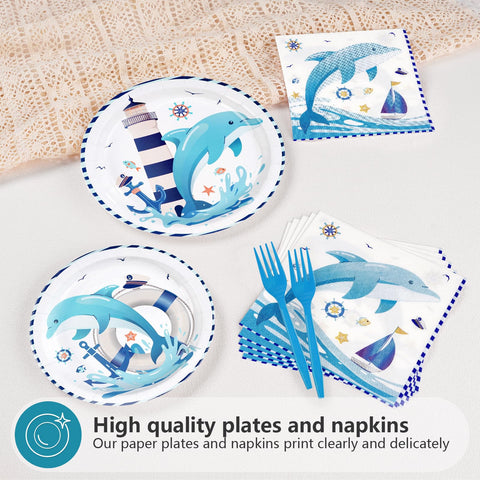 96 Pcs Dolphin Party Plates and Napkins - Grencian