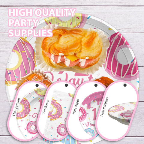 96 Pcs Donut 1/2 Birthday Party Plates and Napkins - Grencian
